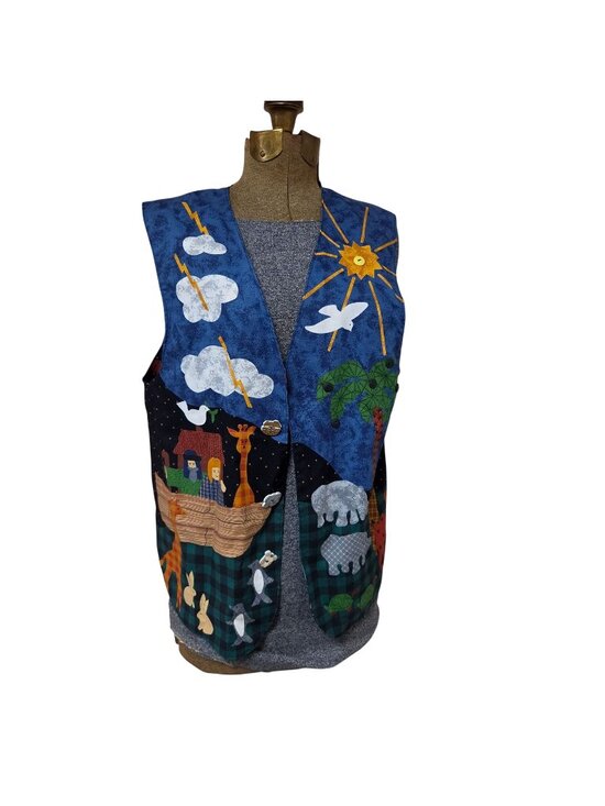 Handmade Tops - Noahs Ark Reversible Vest Animal Print Button Accents Womens Size M Handmade
